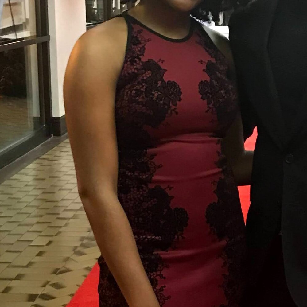 Flattering Red & Black Lace Dress